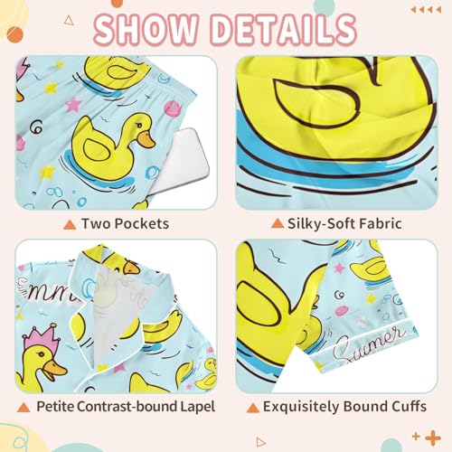 senya Duck Swimming Circle Satin Summer Pajama Sets Silk Short Sleeve Button Down Sleepwear3
