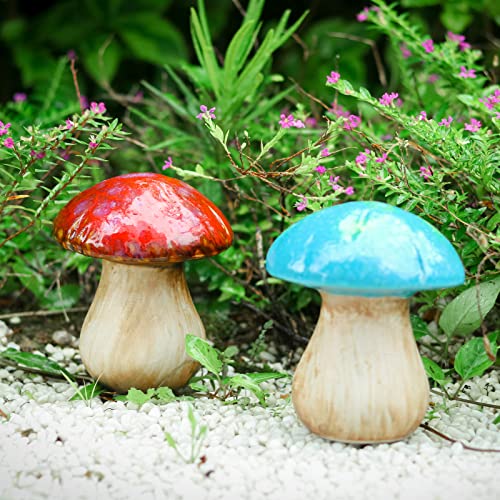 Ceramic Mushroom Garden Decor - 2Pcs Ceramic Mushroom For Garden, Mushroom Statue Decor, Fairy Garden Ceramic Lawn Ornament #TOP4