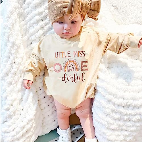 Baby Girl Little Miss Onederful Bubble Romper Sweatshirt Long Sleeve Bodysuit 1st Birthday Outfit Fall Clothes2
