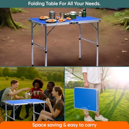 Image of Corvids 3 Feet Multipurpose Aluminium Folding Camping Table with Round Pipe Legs | Best for Balcony, Garden, Hiking, Picnic, Outdoor & Indoor Use (Blue)