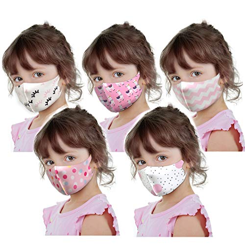 Girl's Protective Face Covering Gear Breathable Unicorn Lama Polka Dot Eyelash Chevron Pink Selection (Set of 5-KM50-46-29-58-56)