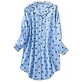 Shymay Women's Flannel Cotton Nightgown Button Down Nightshirt Long Sleeve Sleep Shirt Dress Sleepwear Pajama Top (Blue, X-Large)