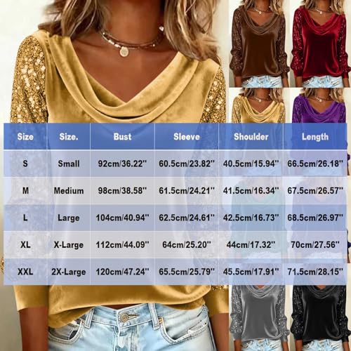 Glittery Tops Sparkly Tops for Women Long Sleeve Velvet Shirts Plus Size Sequin Top Party Womens Fall Sweaters 2026 Blusas De Algodon para Mujer Dressly Capsule Wardrobe Gold - image 4