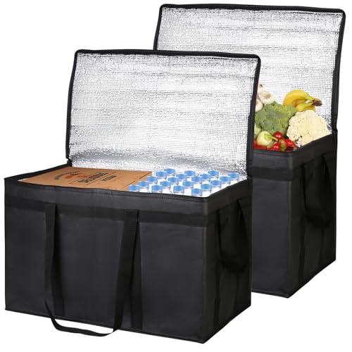 Bodaon 2-Pack Insulated Food Delivery Bag, XXXL Grocery Shopping/Catering/Pizza Cooler Bags, Rideshare Delivery Bag, Cold/Hot Styrofoam Carrier for Travel/Car, Warmer/Froze