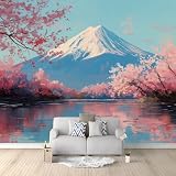 Quadro su Tela Non Tessuta - Stampa Su Tela - Blu Estetico Monte Fuji e Fiori di ciliegio - 200 x 140 cm - Decorazione Murale - Moderno Soggiorno - quadri moderni soggiorno - poster