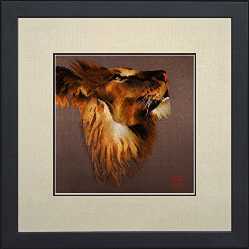 King Silk Art 100% Handmade Embroidery African Lion Praying Chinese Print Framed Wildlife Animal Painting Gift Oriental Asian Wall Art Décor Artwork Hanging Picture Gallery 34087Wfg #TOP28