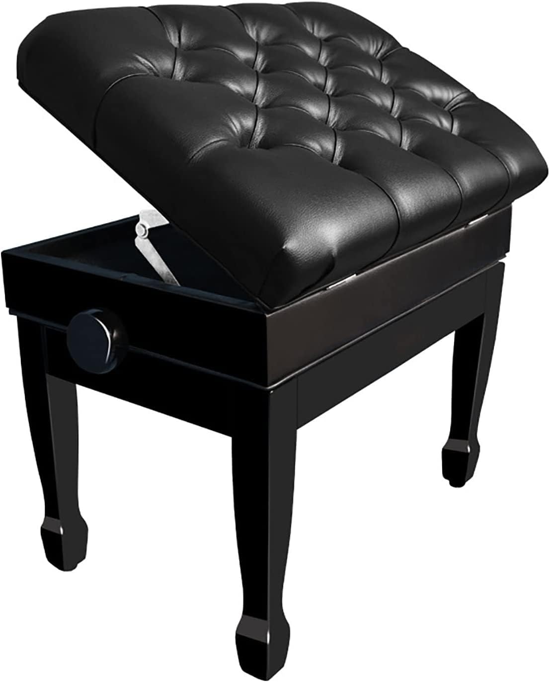 Ława do pianina ze schowkami, rama z litego drewna, nośność do 200 kg, 60 x 40 x 48-58 cm, regulowana wysokość