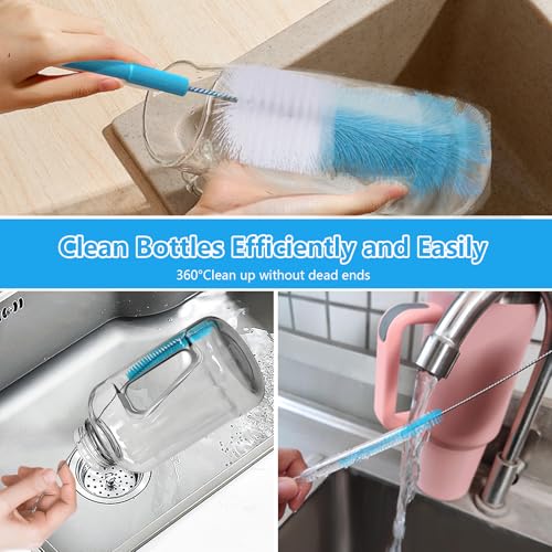 5 Pack Bottle Cleaner Brush, 15 Inches Stainless Steel Long Handle Baby Bottle Scrub Cleaning Brushes with Straw Cleaner Brush for Sports Water Bottle, Cups, Coffee Mugs, Glasswares — view 3