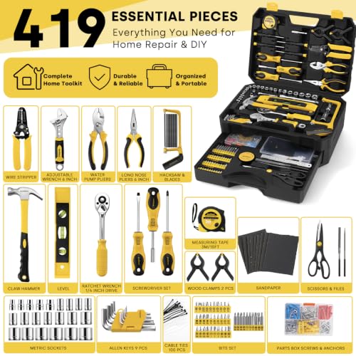 Enventor 419PCS Tool Kit, Home Repair Tool Set, Toolbox with Drawer - Image 3