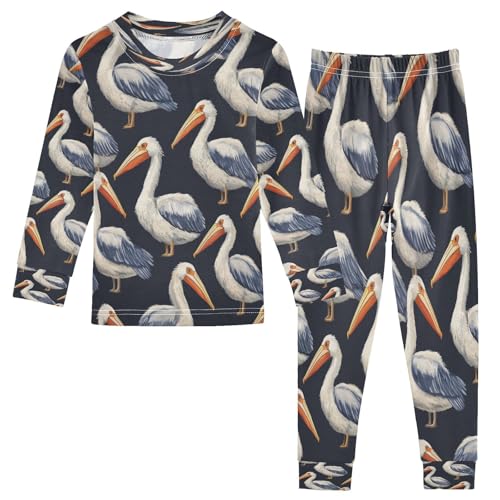 Pajama Sets Long Sleeve Cute Pelican Pattern Print Soft Comfy Sleepwear 2 Piece PJS 3-8T