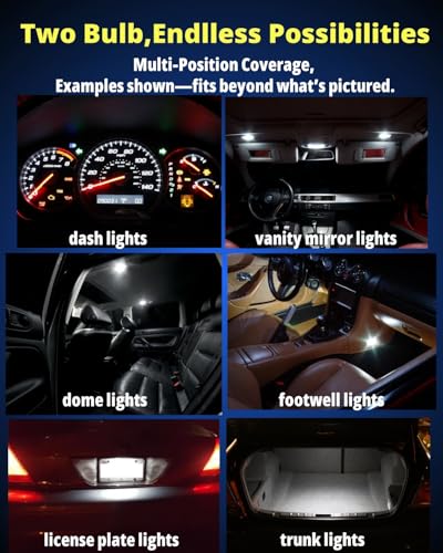 Image of WLJH 40-Pack T10 T5 LED Bulbs with Twist Sockets, Polarity-Free, Dimmable | 4014 SMD, 300lm, 12V Wedge Bulbs for Dash Gauge Cluster, HVAC, Dome, Map, Parking and License Plate Lights, White