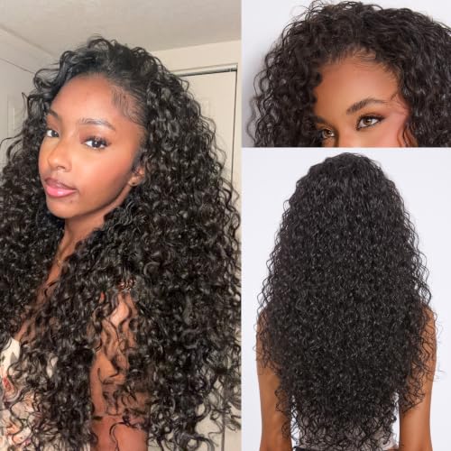 Frodio Curly Half Wig 26 Inches Headband Wig Veralux Fiber Glueless Wig 3 in 1 Shaggy Wave Flip Over Drawstring Wig 200% Density Ready to Go for Women Natural Black
