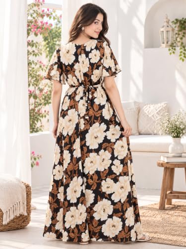 Image of CLOUD SOFT Women's Rayon Cotton Floral Printed Maternity Feeding Gown | Full-Length Nursing Nighty with Zipper | Pre & Post Pregnancy Dress (CS11004-5 MT All)
