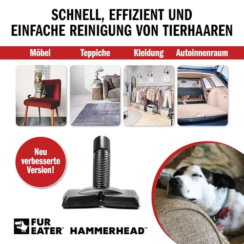 FurEater Tierhaar Staubsaugeraufsatz - Verbesserte Version | Staubsaugerbürste zur Entfernung von Tierhaaren, Fusselentferner für Möbel, Teppiche, Autoinnenräume, Tierhaarbürste mit Universaladapter