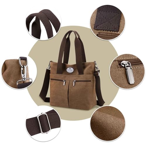 Image of HUA ANGEL Women's Canvas Tote Bag Lightweight Crossbody Purse Multi-Pocket Durable Handbags for Work College Shopping Beach