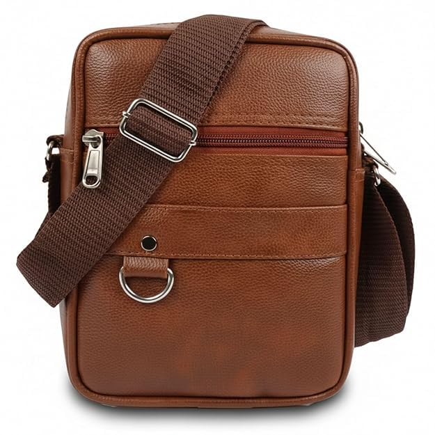 Latest Brown PU Leather Cross Body Sling Bag for Man with Adjustable Sling | Travel Pouch Bag for Men Multifunction Passport Bag for Men | Phone Pouch for Man in Medium Size (Tan)-picture-43