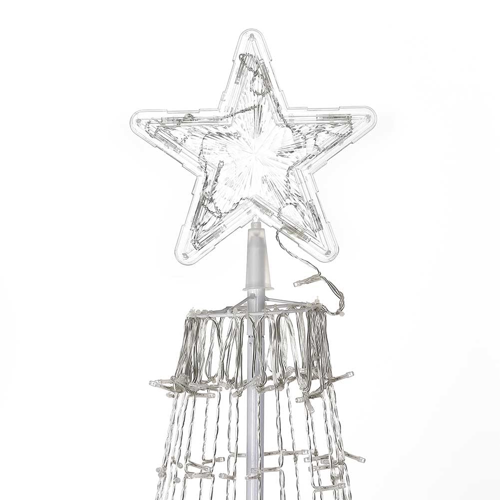 Albero di Natale Luminoso Altezza 220cm con 592 Luci 8 Giochi di Luce Struttura in Metallo Base 80cm Puntale a Stella Decorazioni Natalizie Interno Esterno IP44 (Bianco Freddo)