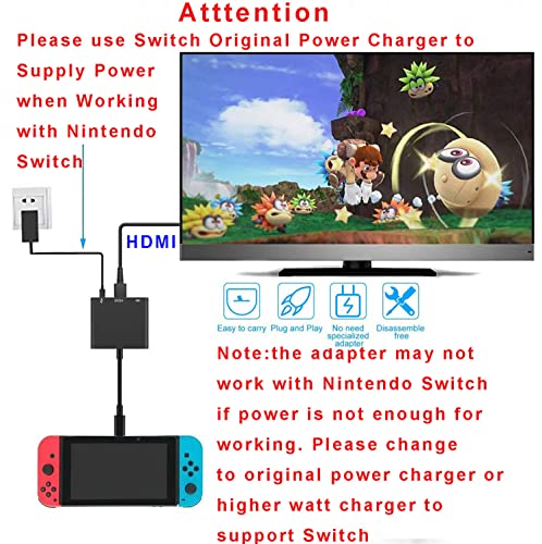 Qces Hdmi Tv Adapter For Nintendo Switch/Oled, Usb-C Portable Tv Dock With Hdmi Usb 3.0 Port And Usb C Pd Charging Replacement For Nintendo Switch Dock, Steam Deck, Samsung Dex Station #TOP1