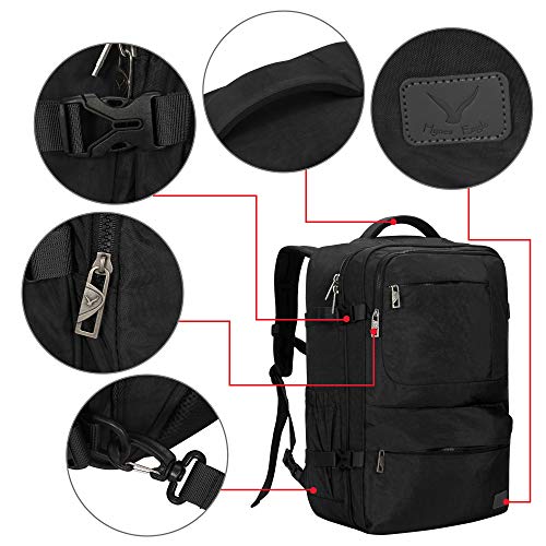 Hynes Eagle 44L Carry on Backpack Flight Approved Compression Travel Pack Cabin Bag, Black
