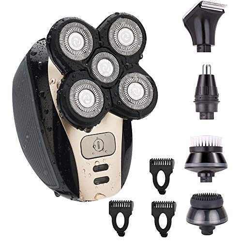 Head Shavers Men’s 5-in-1 Electric Rotary Razor Beard Trimmer Grooming Kit, Five-Headed Beard Replaceable Rotary Blade Heads,Cordless,Rechargeable,Waterproof for a Perfect Bald Look
