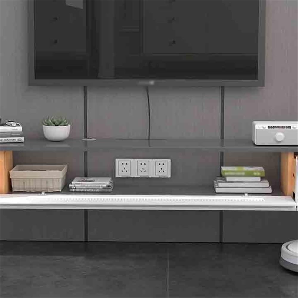 Consola de televisión Soporte Flotante for TV montado en la Pared, Centro de Entretenimiento Madera con Puerta abatible 2 cajones, Muebles Sala Estar Estilo Moderno, Caucho(220cm)