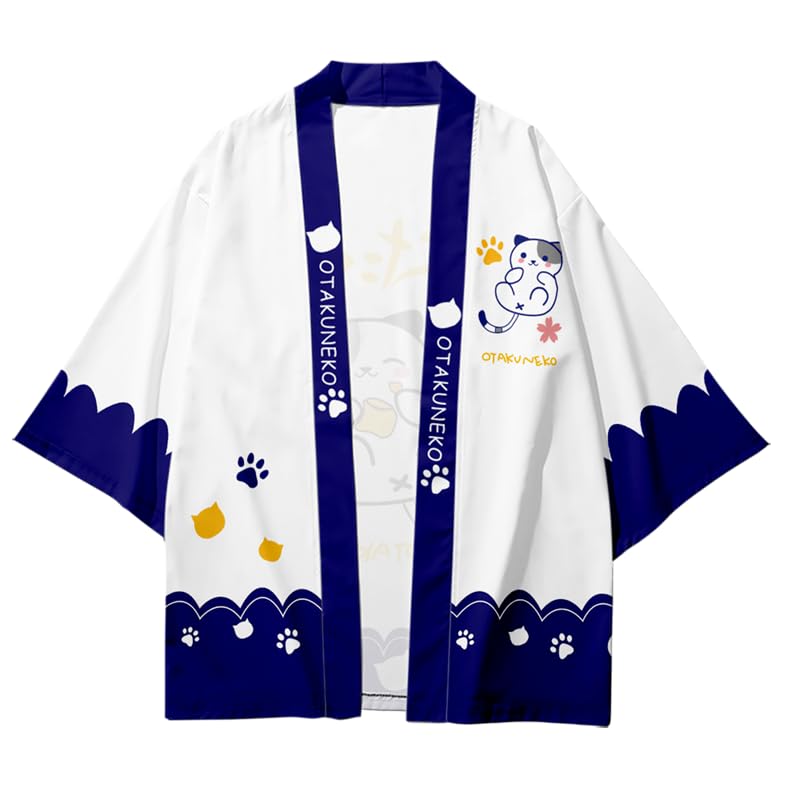 Image of LAI MENG FIVE CATS Women's Lucky Cat Cardigan Kimono Loose Cover up Casual Blouse Cute Tops