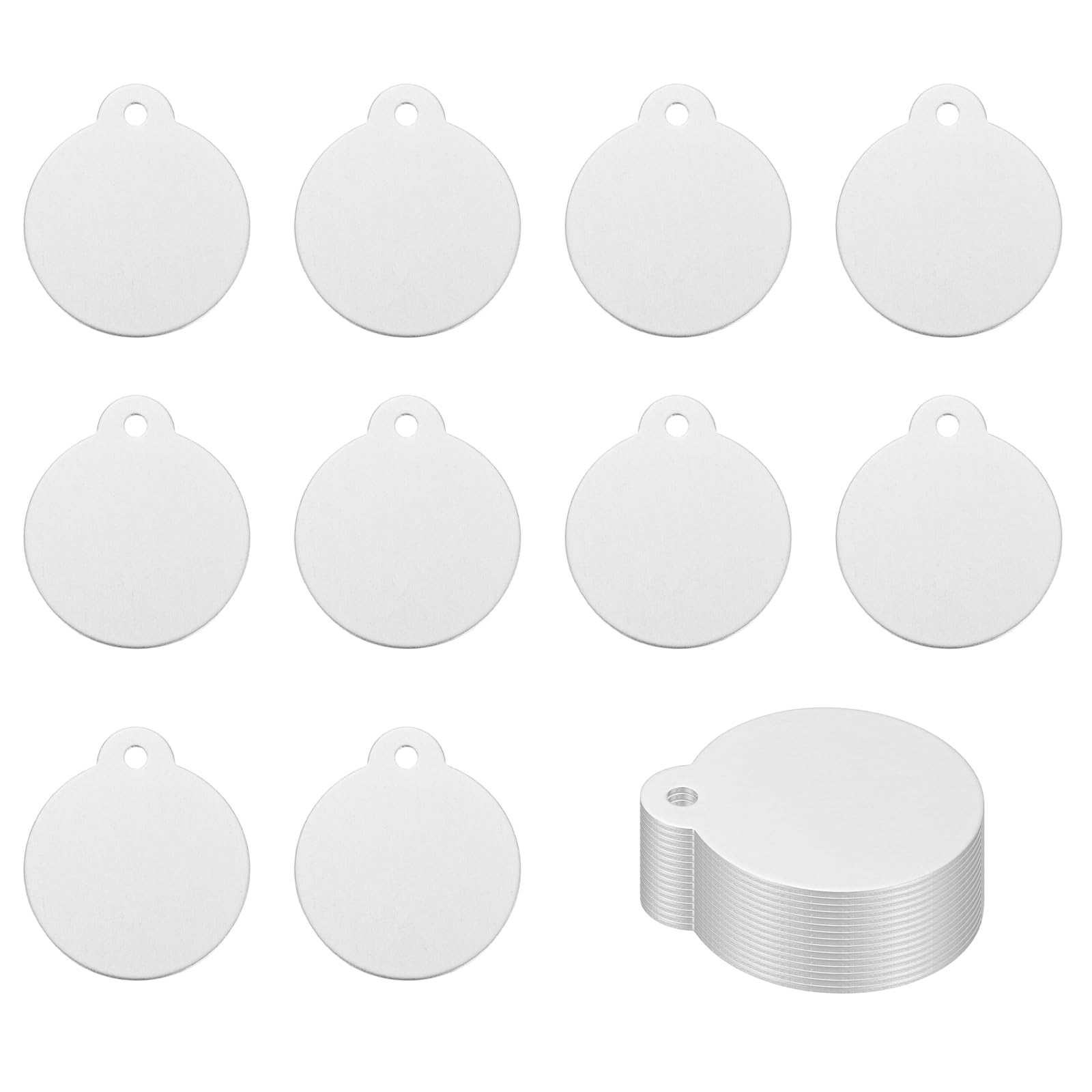PATIKIL Round Metal Stamping Blanks Tags 1.4"x1.3", 25 Pcs Round Anodized Aluminum Blank Laser Engraving Dog ID Name Tag with Hole for Pet Craft DIY Decorative, Silver