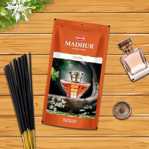 Image of Hem Madhur Musk Incense Sticks - Pack of 3 | Reuseable Zip Pouch Agarbatti | Rich Musk Aroma for Meditation, Pooja, Puja Rituals & Spiritual Practices | Long-Lasting Fragrance | Approx 270 Stick