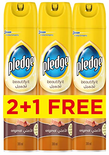 Pledge Beautify It Furniture Polish Spray Original Scent Gently Cleans Protects & Shines Wood Surfaces 300ml (Pack of 3)