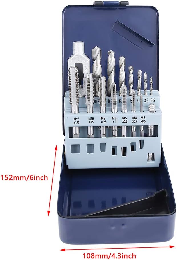15Pcs Alloy Steel Tap & Drill Bit Set | M3 - M12 Metal Processing Tools | High Hardness Twist Drill Bits for DIY/Automotive/Construction | Includes 7 Screw Taps & 7 Drills