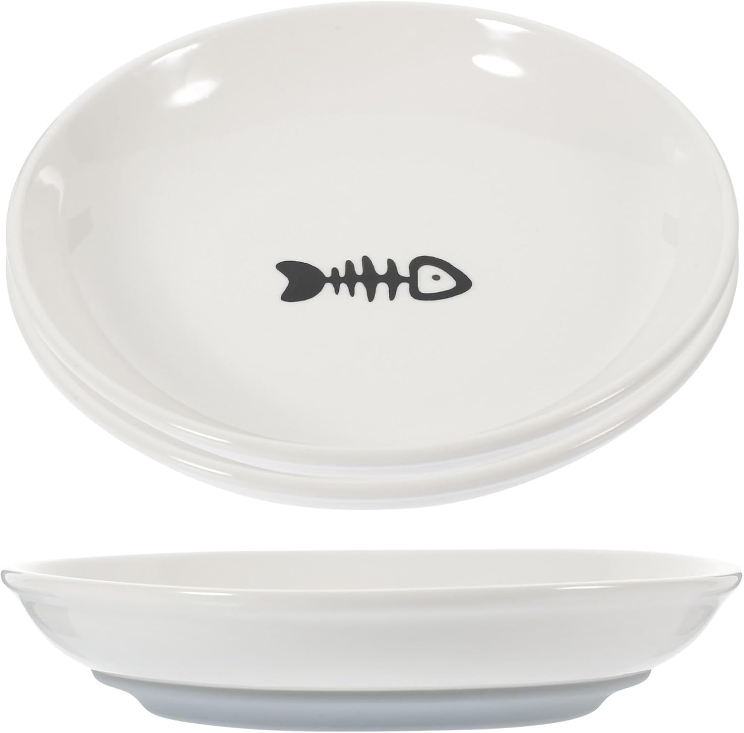 GALPADA 3pcs Shallow Cat Food Bowls with Non-Slip Silicone Bottom Wide Round Ceramic Pet Dishes for Kittens and Small Cats Gray Anti-Skid for Healthy Eating