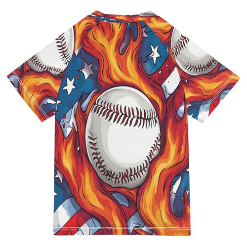Boys Short Sleeve T-Shirts Baseball Fire America Ball Rashguard Kids Swim Shirts Sun UPF 50+2