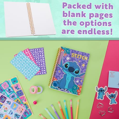 Image of Get Trend Disney Stitch DIY Journal Kit for Kids with Notebook Stickers Pens Erasers Bookmarks Stamps Glitter Tapes Stationery Gifts for Girls