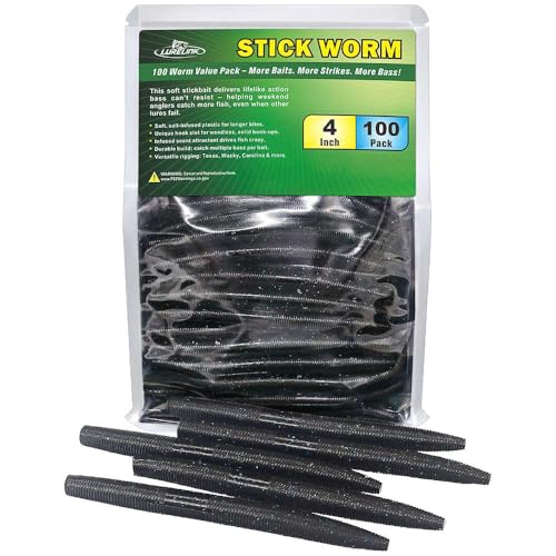 Wacky Worms Soft Plastic for Bass Fishing Lures100 Pack 4 & 5 Stick Baits Wacky Texas Neko & Drop Shot RigsBulk Soft Lure (3-Black Blue Flake 4)