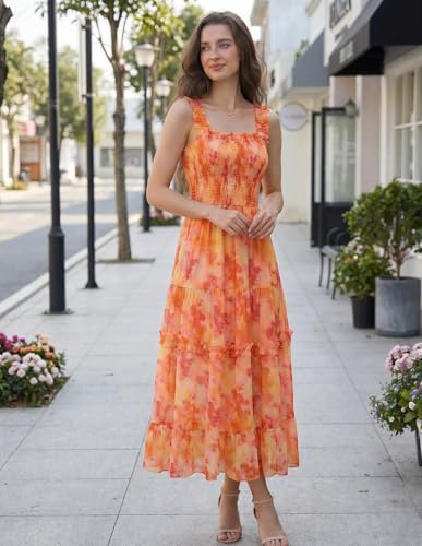 Image of Scarlet Darkness Floral Dress for Women 2026 Flowy Sundress Smocked Cottagecore Dresses
