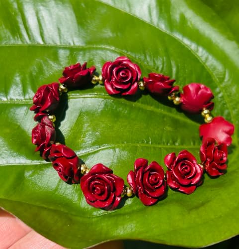 Vintage Rose Flower Bracelet Stretch Red Bracelets for Women Protection Lucky Love Classy Unique Adjustable Floral Bangle Jewelry Accessories Gift for Lady Girlfriend Wife Mom4