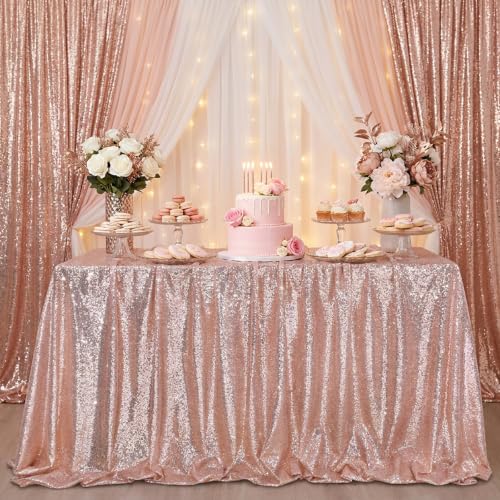 Image of Rectangle Sequin Tablecloth Party Decor 90x132 Inch Blush Pink Desk Cloths | Large Glitter Fabric Overlay for Indoor Outdoor Dining Wedding Parties Home Bridal Shower Decoration