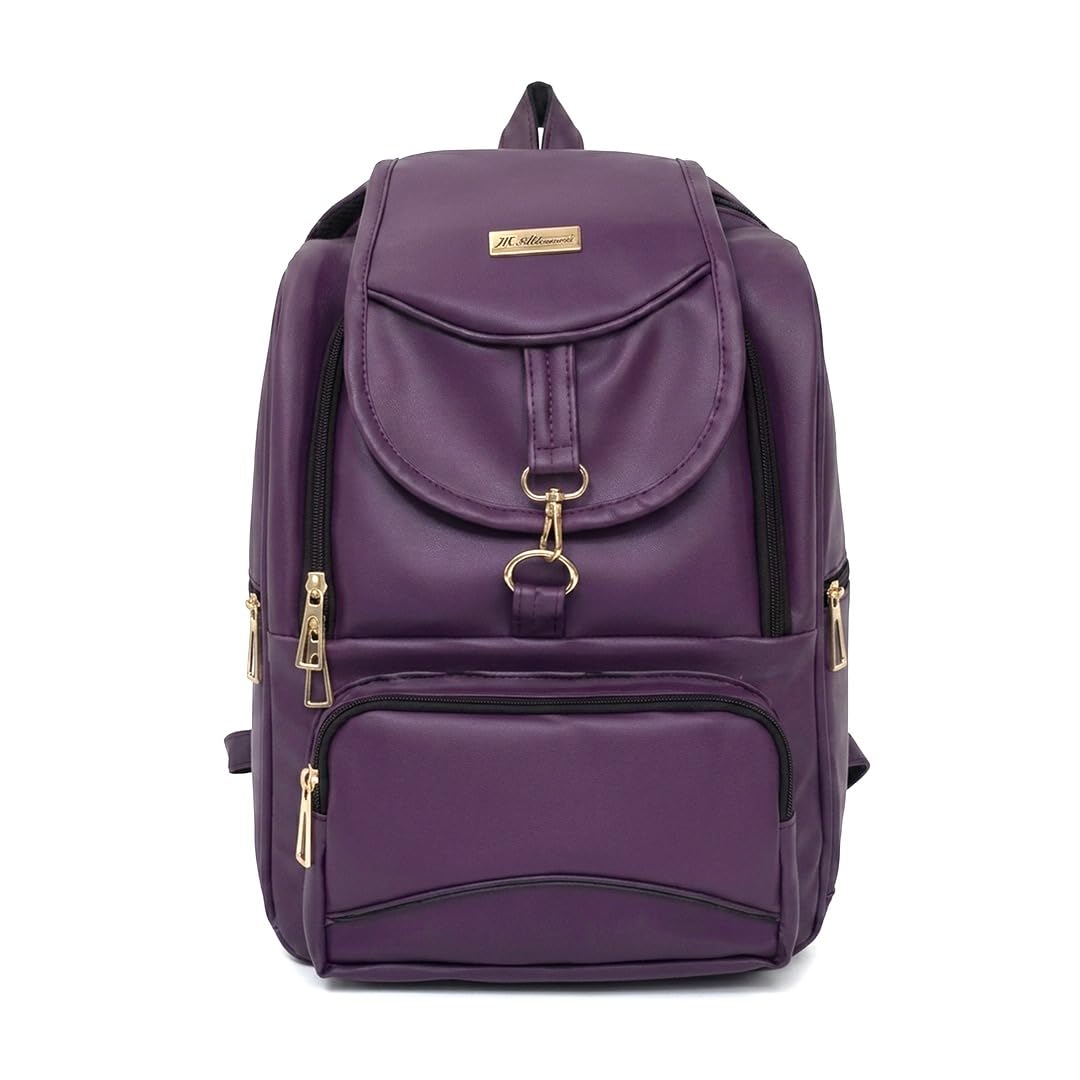 bibo Elegant Faux Leather Backpack for Women | Stylish Purple Travel Daypack with Multi-Zip Compartments | Gold-Tone Hardware, and Adjustable Straps-picture-27