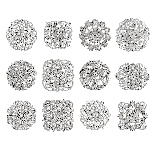 Lovejftty 12 Pieces Silver Wedding Bouquet Brooches for Women Fashion,