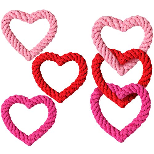 4 Pieces Valentine's Day Heart Shaped Dog Rope Toys Pet Interlocking Heart Rope Chew Toys for Pet Dog Cats(Pink, Red, Rose Red)