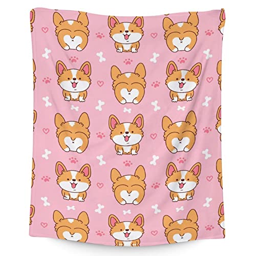 Corgi Blanket Gifts - 30"x40" Cute Throw for Adults, Kids - Pink Soft Fuzzy Blankets for Couch & Office