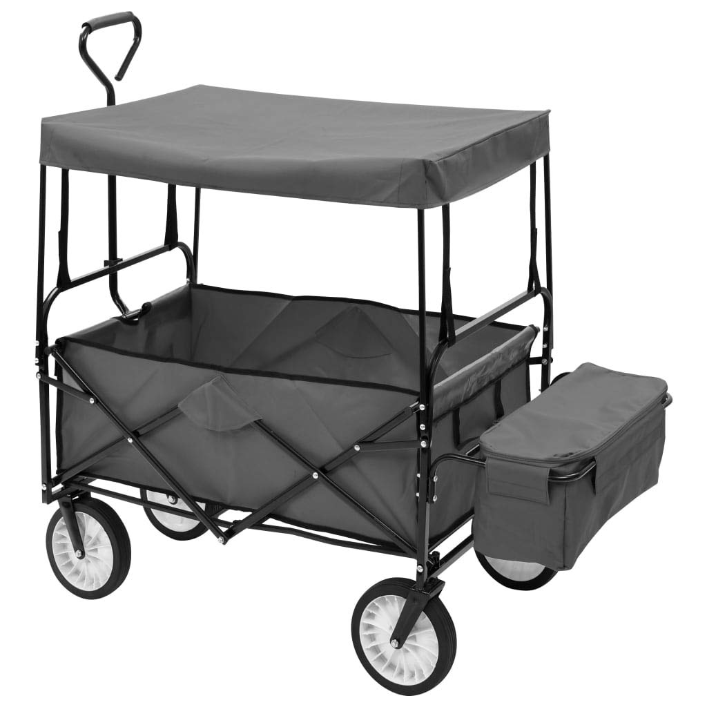 Składany wózek ręczny z dachem przeciwsłonecznym ze stali i tkaniną Oxford 600D, szary, 75 kg, obracane o 360 stopni koła przednie, pomoc w transporcie do ogrodu, garażu, warsztatu