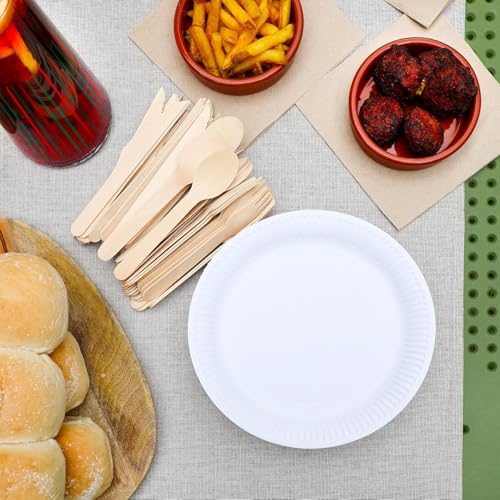 Table Kind 150 x Großpackung Besteck aus Holz, biologisch abbaubar, Messer, Gabeln, Löffel, perfekt für Geburtstagspartys, Camping… – Ansicht 3