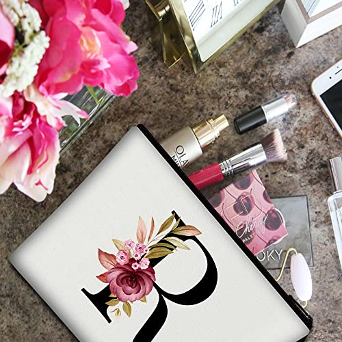 Image of Vavabox A-Z Personalized Makeup Bag, Birthday Gifts for Women Mom, Gifts for Best Friend, Bride Bridesmaid Cosmetic bag (R, 01-White)