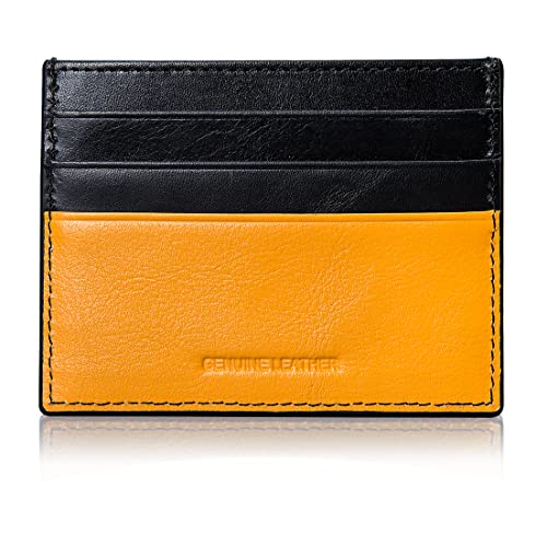 Cockatoo Slim Minimalist Leather Wallet, Front Pocket Wallets Credit Card Holder/Slim Front Pocket Wallet, Card Case Wallet (BLACK/YELLOW)