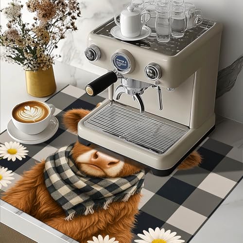 Image of HOMETITUTE Highland Cow Stove Top Covers for Electric Stove 28x20 Inches Heat Resistant Spring Glass Cooktop Protector Pad Decorative Stovetop Cover Dish Drying Mats for Kitchen Coffee Bar Decor