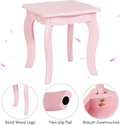 Miniatura 26 de Costzon Mesa de tocador para niños, tocador de maquillaje de princesa con cajón y espejo de tres pliegues, juego de tocador 2 en 1 con parte