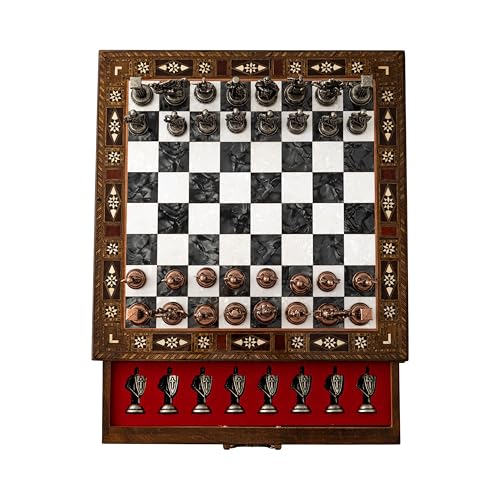 Set de ajedrez de madera hecho a mano de 15'' con piezas de metal miniatura 5