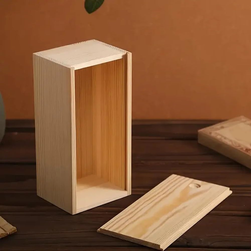 Wooden Storage Boxes, Small Wooden Storage Crates Container, Pine Pull-out Box Sliding Cover Wooden Box Log Drawer(14.5 * 7.5 * 4.5 CM)
