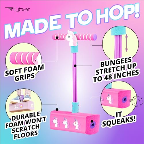 Image of Flybar My First Foam Pogo Jumper for Kids Fun and Safe Pogo Stick for Toddlers, Durable Foam and Bungee Jumper for Ages 3 and up, Supports up to 250lbs (Unicorn)